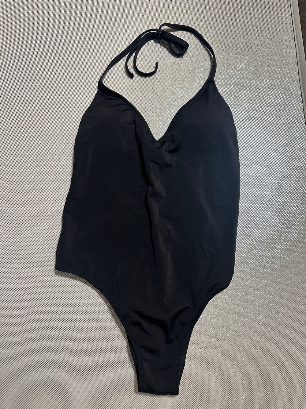Black PINK One-Piece Swimsuit - Classic Halter with cinched bottom